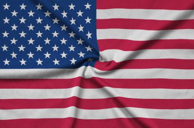 Amerika Birleşik Devletleri bayrağı ile birçok çiziklere spor bez kumaş üzerinde tasvir edilmiştir. Spor takım sallayarak afiş