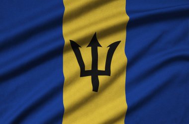 Barbados bayrağı ile birçok çiziklere spor bez kumaş üzerinde tasvir edilmiştir. Spor takım sallayarak afiş