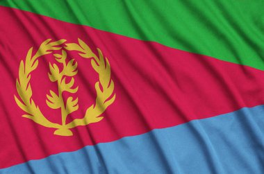Eritre bayrağı ile birçok çiziklere spor bez kumaş üzerinde tasvir edilmiştir. Spor takım sallayarak afiş