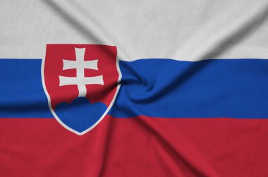 Slovakya bayrağı ile birçok çiziklere spor bez kumaş üzerinde tasvir edilmiştir. Spor takım sallayarak afiş