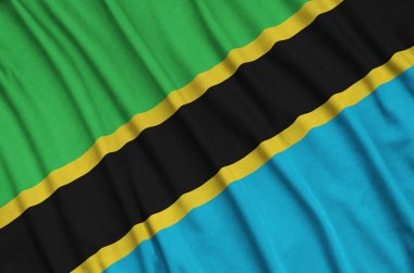 Tanzanya bayrağı ile birçok çiziklere spor bez kumaş üzerinde tasvir edilmiştir. Spor takım sallayarak afiş