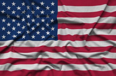 Amerika Birleşik Devletleri bayrağı ile birçok çiziklere spor bez kumaş üzerinde tasvir edilmiştir. Spor takım sallayarak afiş