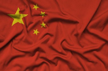 Çin bayrağı ile birçok çiziklere spor bez kumaş üzerinde tasvir edilmiştir. Spor takım sallayarak afiş