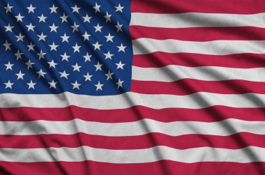 Amerika Birleşik Devletleri bayrağı ile birçok çiziklere spor bez kumaş üzerinde tasvir edilmiştir. Spor takım sallayarak afiş