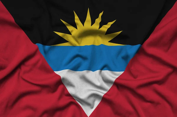 Флаг Антигуа Барбуды Изображен Спортивной Ткани Множеством Складок Спортивная Команда — стоковое фото