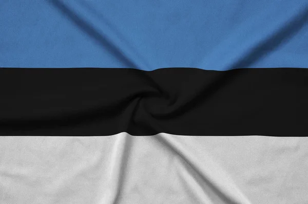 Drapeau Estonien Est Représenté Sur Tissu Tissu Sport Avec Nombreux — Photo