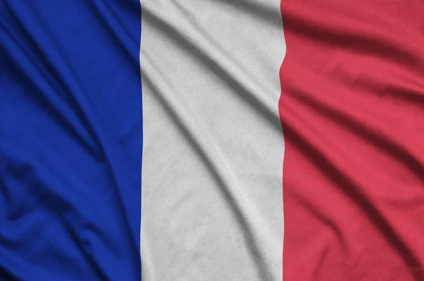 Die Französische Flagge Ist Auf Einem Sportstoff Mit Vielen Falten — Stockfoto