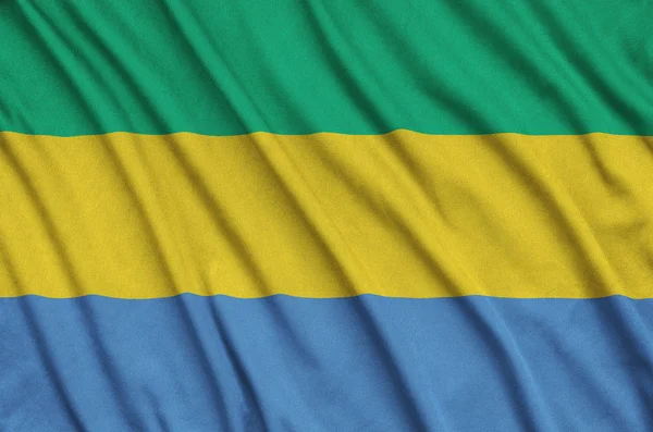 Bandiera Gabon Raffigurato Tessuto Stoffa Sportiva Con Molte Pieghe Squadra — Foto Stock