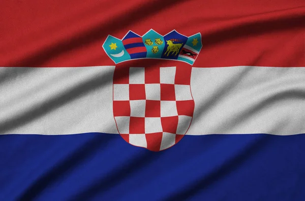 Drapeau Croatie Est Représenté Sur Tissu Tissu Sport Avec Nombreux — Photo