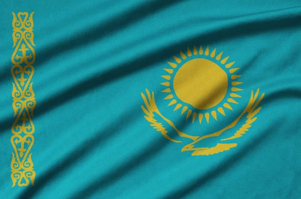 Bandera Kazajstán Representa Tejido Tela Deportiva Con Muchos Pliegues Equipo — Foto de Stock