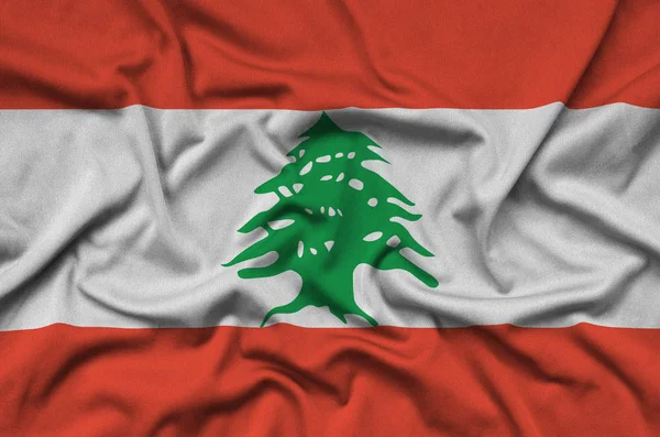 Die Libanesische Flagge Ist Auf Einem Sportstoff Mit Vielen Falten — Stockfoto