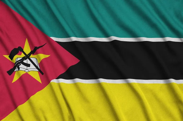 Bandeira Moçambique Retratada Tecido Tecido Esportivo Com Muitas Dobras Esporte — Fotografia de Stock
