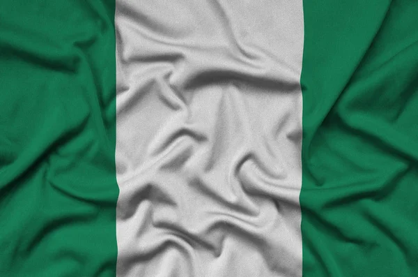 Bandeira Nigéria Retratada Tecido Tecido Esportivo Com Muitas Dobras Esporte — Fotografia de Stock
