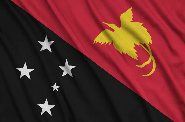 Bandeira Papua Nova Guiné Representada Tecido Tecido Esportivo Com Muitas — Fotografia de Stock