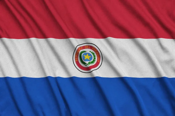 Прапор Парагваю Зображена Спорт Тканини Тканини Багатьох Складок Спорт Команда — стокове фото