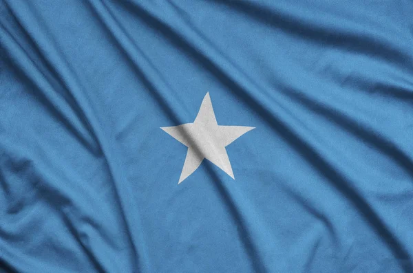 Drapeau Somalie Est Représenté Sur Tissu Tissu Sport Avec Nombreux — Photo