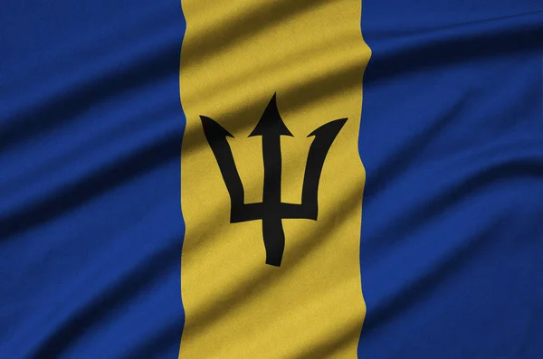 Barbados Flagga Avbildad Sport Tyg Med Många Veck Sport Team — Stockfoto