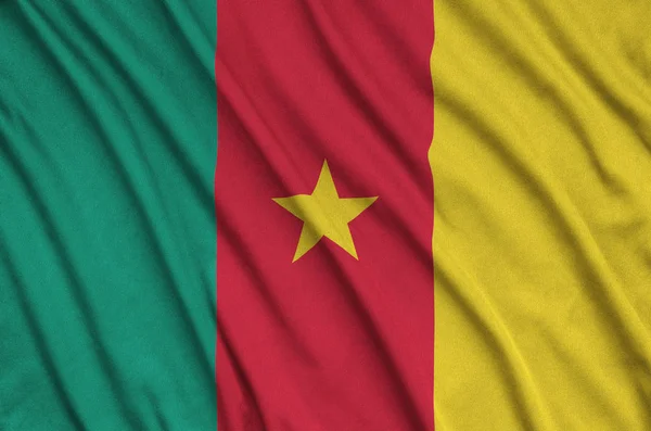 Cameroon Flag Depicted Sports Cloth Fabric Many Folds Sport Team — Stock Photo, Image