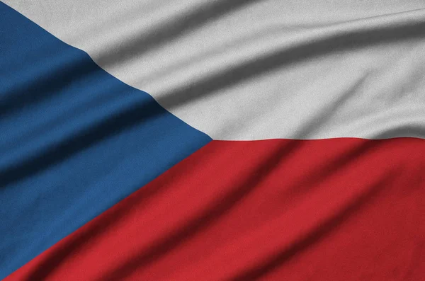 Bandeira Checa Retratada Tecido Tecido Esportivo Com Muitas Dobras Esporte — Fotografia de Stock