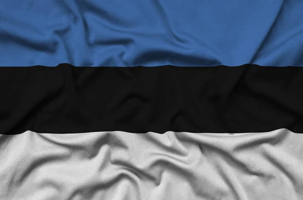 Bandeira Estônia Representada Tecido Tecido Esportivo Com Muitas Dobras Esporte — Fotografia de Stock