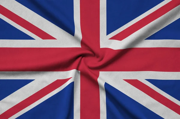 Μεγάλη Βρετανία Σημαία Απεικονίζεται Ένα Σπορ Ύφασμα Πολλές Πτυχώσεις Ομάδα — Φωτογραφία Αρχείου