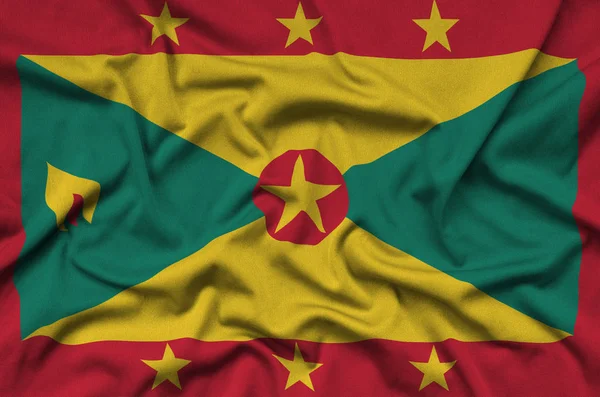 Флаг Гренады Изображен Спортивной Ткани Множеством Складок Спортивная Команда Размахивает — стоковое фото