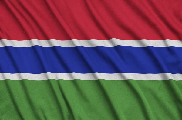 Прапор Гамбії Зображена Спорт Тканини Тканини Багатьох Складок Спорт Команда — стокове фото