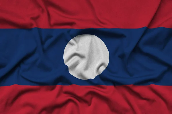 Bandiera Laos Raffigurato Tessuto Stoffa Sportiva Con Molte Pieghe Squadra — Foto Stock