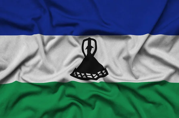 Bandiera Lesotho Raffigurato Tessuto Stoffa Sportiva Con Molte Pieghe Squadra — Foto Stock