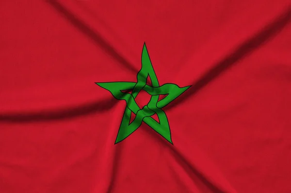 Drapeau Maroc Est Représenté Sur Tissu Tissu Sport Avec Nombreux — Photo