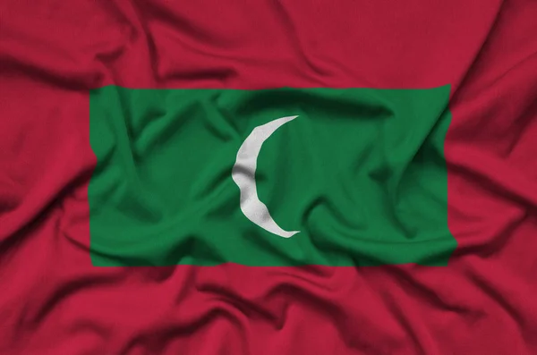 Σημαία Των Μαλδίβων Απεικονίζεται Ένα Σπορ Ύφασμα Πολλές Πτυχώσεις Ομάδα — Φωτογραφία Αρχείου