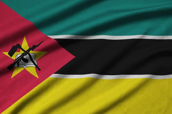 Bandera Mozambique Representa Tejido Tela Deportiva Con Muchos Pliegues Equipo — Foto de Stock