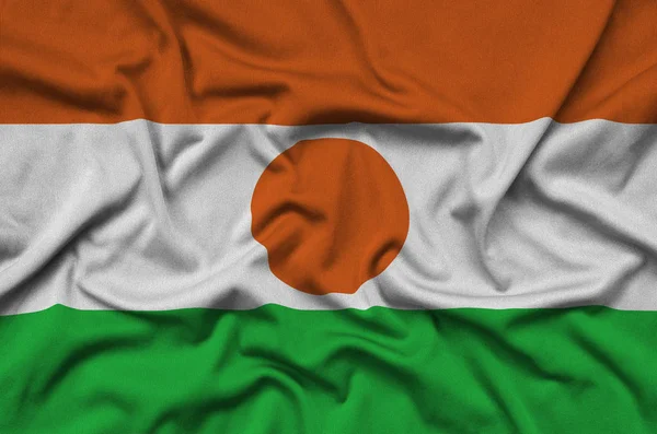 Vlajka Nigeru Zobrazen Sportovní Tkanina Tkaniny Mnoha Záhyby Sportovní Tým — Stock fotografie