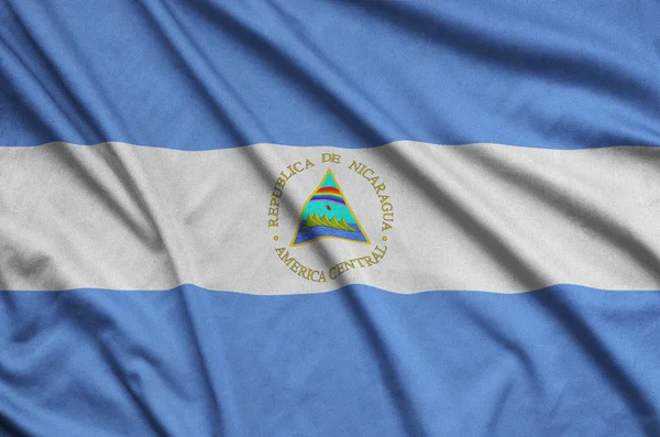 Bandera Nicaragua Representa Tejido Tela Deportiva Con Muchos Pliegues Equipo — Foto de Stock