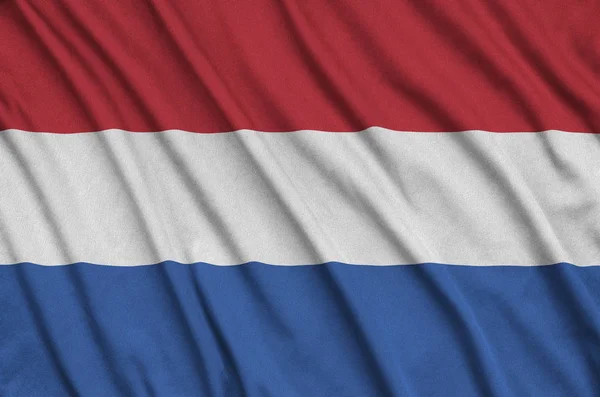 Флаг Нидерландов Изображен Спортивной Ткани Множеством Складок Спортивная Команда Размахивает — стоковое фото