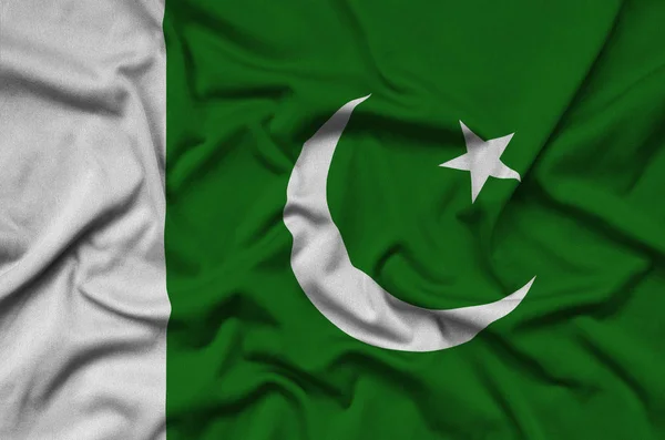 Drapeau Pakistan Est Représenté Sur Tissu Tissu Sport Avec Nombreux — Photo