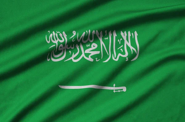 Drapeau Saoudien Est Représenté Sur Tissu Tissu Sport Avec Nombreux — Photo