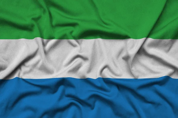 Drapeau Sierra Leone Est Représenté Sur Tissu Tissu Sport Avec — Photo