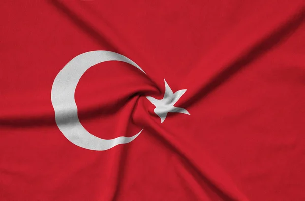 Σημαία Της Τουρκίας Απεικονίζεται Ένα Σπορ Ύφασμα Πολλές Πτυχώσεις Ομάδα — Φωτογραφία Αρχείου