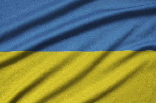 Die Ukrainische Flagge Ist Auf Einem Sportstoff Mit Vielen Falten — Stockfoto