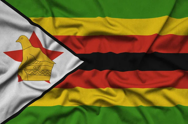 Zimbabwe Bandiera Raffigurato Tessuto Stoffa Sportiva Con Molte Pieghe Squadra — Foto Stock