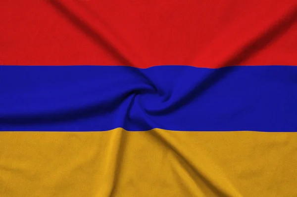 Die Armenische Flagge Ist Auf Einem Sportstoff Mit Vielen Falten — Stockfoto