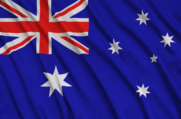 Bandeira Austrália Representada Tecido Tecido Esportivo Com Muitas Dobras Esporte — Fotografia de Stock