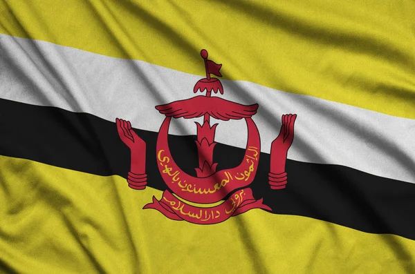 Brunei Darussalam Bandera Representa Tejido Tela Deportiva Con Muchos Pliegues — Foto de Stock