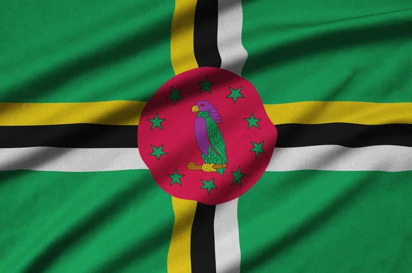 Bandeira Dominica Retratada Tecido Tecido Esportivo Com Muitas Dobras Esporte — Fotografia de Stock