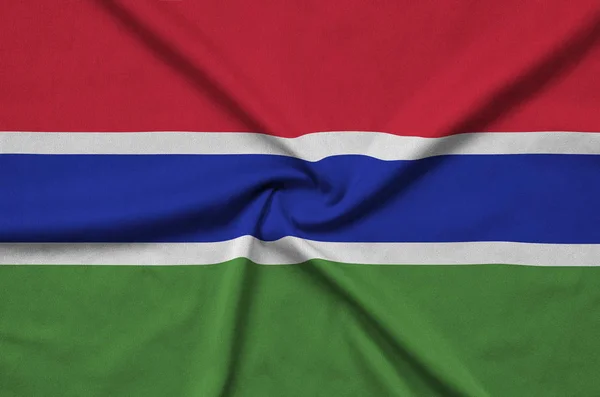 Vlag Van Gambia Afgebeeld Een Sport Doek Stof Met Vele — Stockfoto