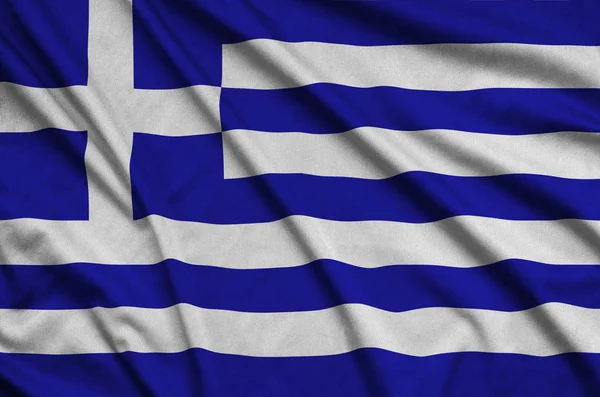 Bandeira Grécia Representado Tecido Pano Esportes Com Muitas Dobras Esporte — Fotografia de Stock