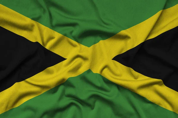Bandera Jamaica Representa Tejido Tela Deportiva Con Muchos Pliegues Equipo — Foto de Stock