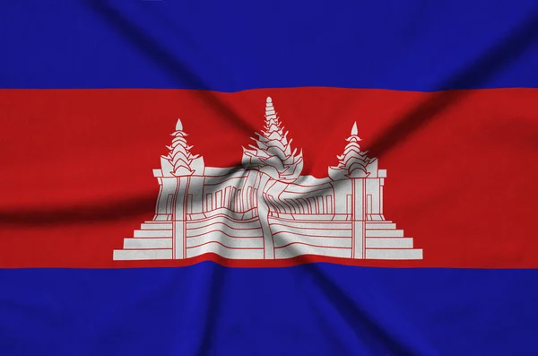 Kamboçya Bayrağı Ile Birçok Çiziklere Spor Bez Kumaş Üzerinde Tasvir — Stok fotoğraf