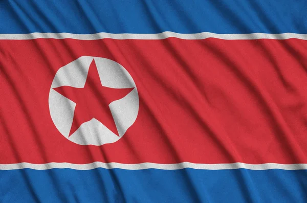 Bandiera Della Corea Del Nord Raffigurata Tessuto Sportivo Con Molte — Foto Stock